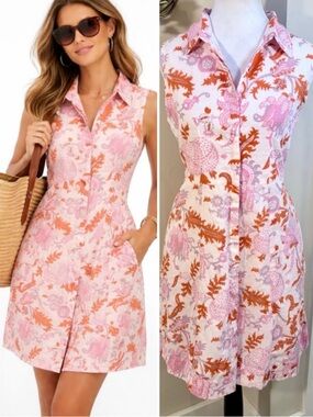 DOLMA Mira Lightweight Cotton Floral Button Down Shirt Dress Pockets Sz L💛